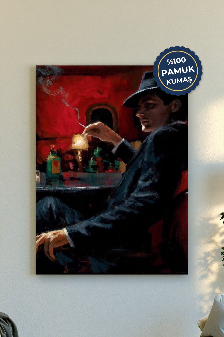 Siyah Şapkalı Adam Kanvas Tablo - Kırmızı Vurgu