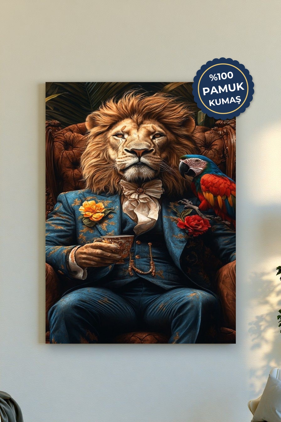 Aslan ve Papağan Kanvas Tablo - Renkli ve Çarpıcı