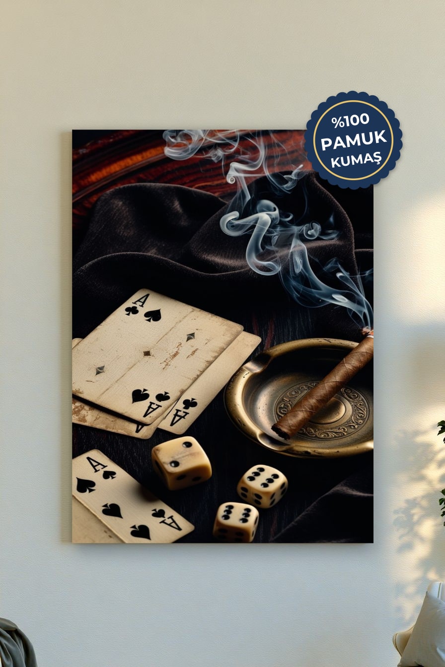 Poker Temalı Kanvas Tablo - Koyu Renk Vurgusu