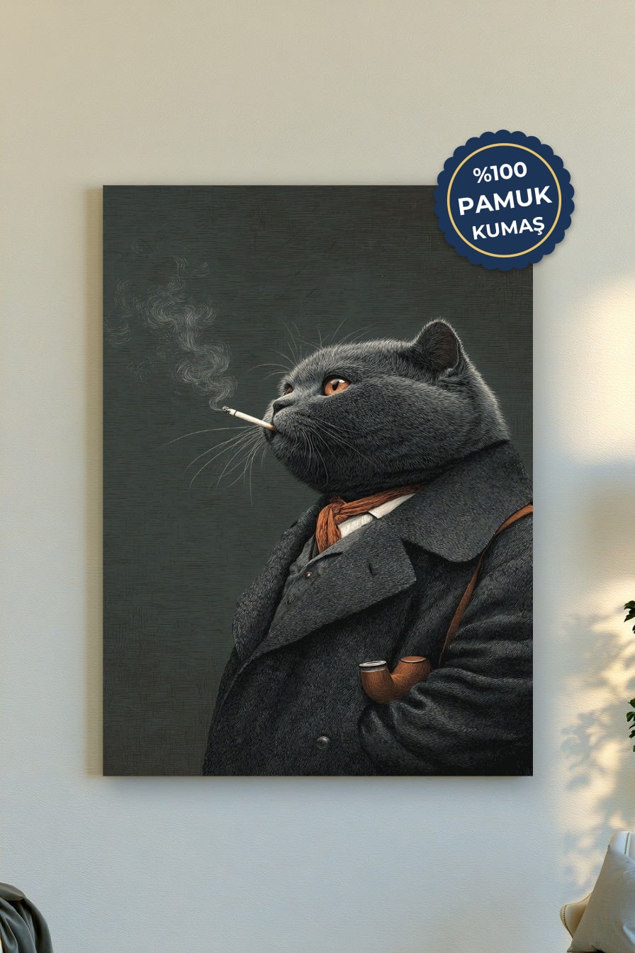Dumanlı Kedi Kanvas Tablo - Modern, Soyut