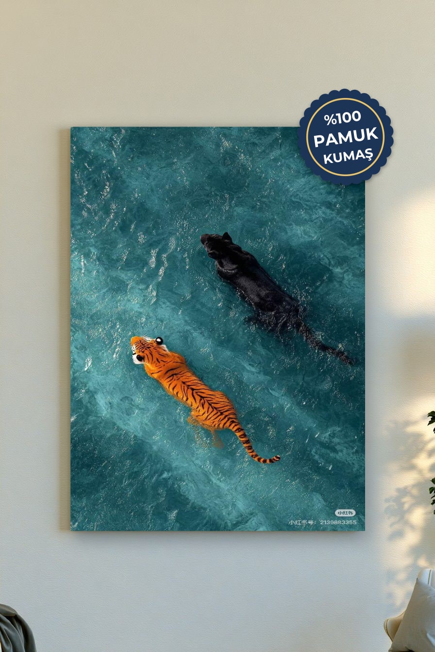 Kaplan ve Siyah Panter Kanvas Tablo - Renkli