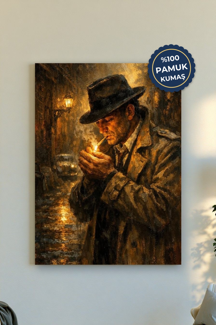Gece Sokakları Kanvas Tablo - Koyu Tonlar ve Dramatik Atmosfer