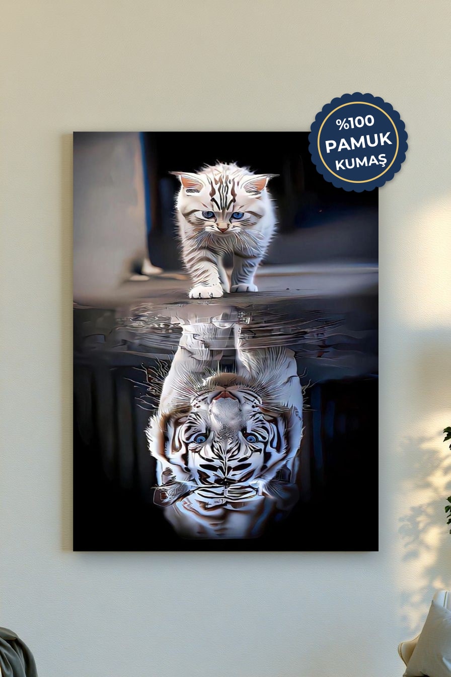 Beyaz Kaplan ve Kedi Kanvas Tablo - Çarpıcı Sanat