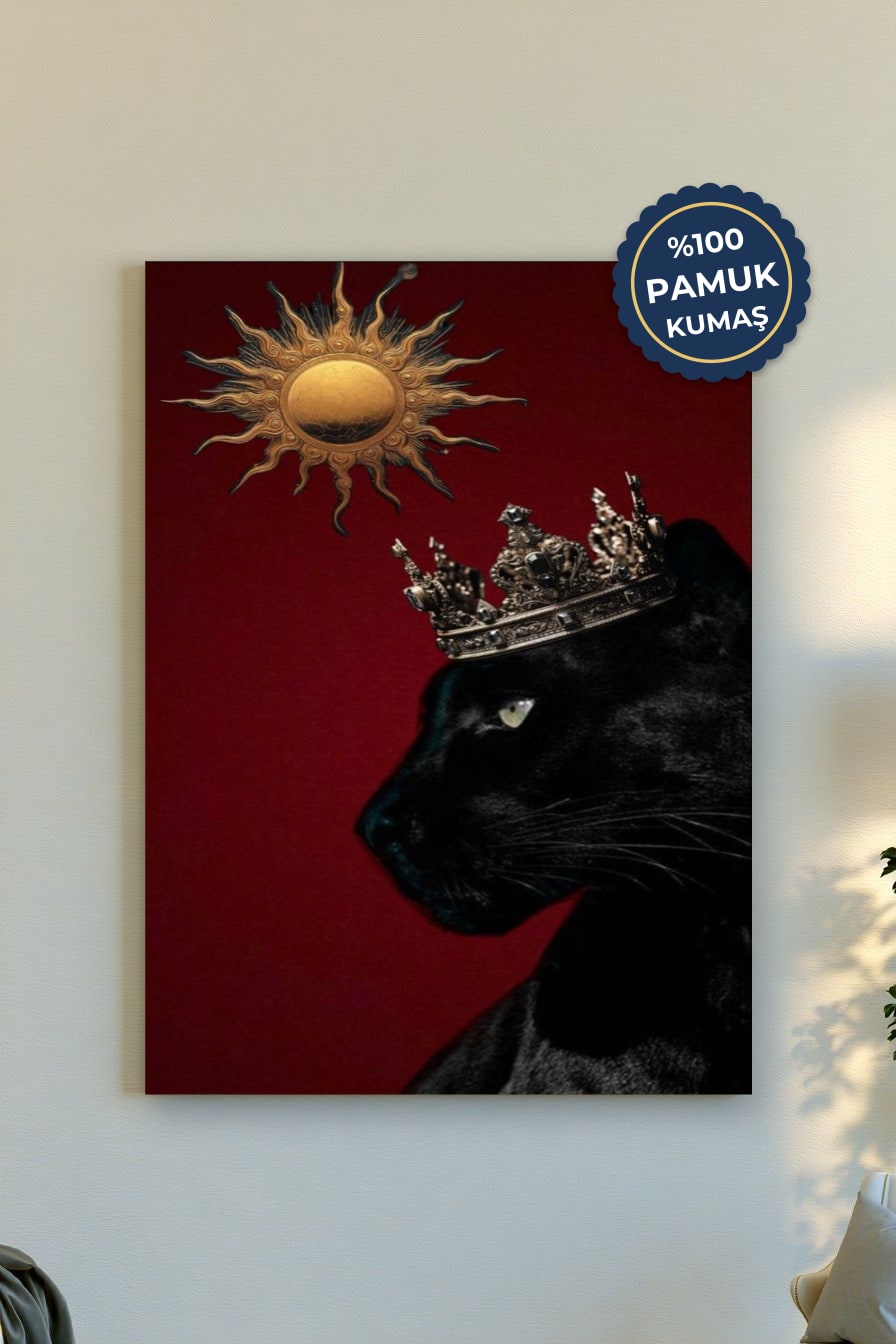 Kraliyet Temalı Panter Kanvas Tablo - Kırmızı Vurgusu