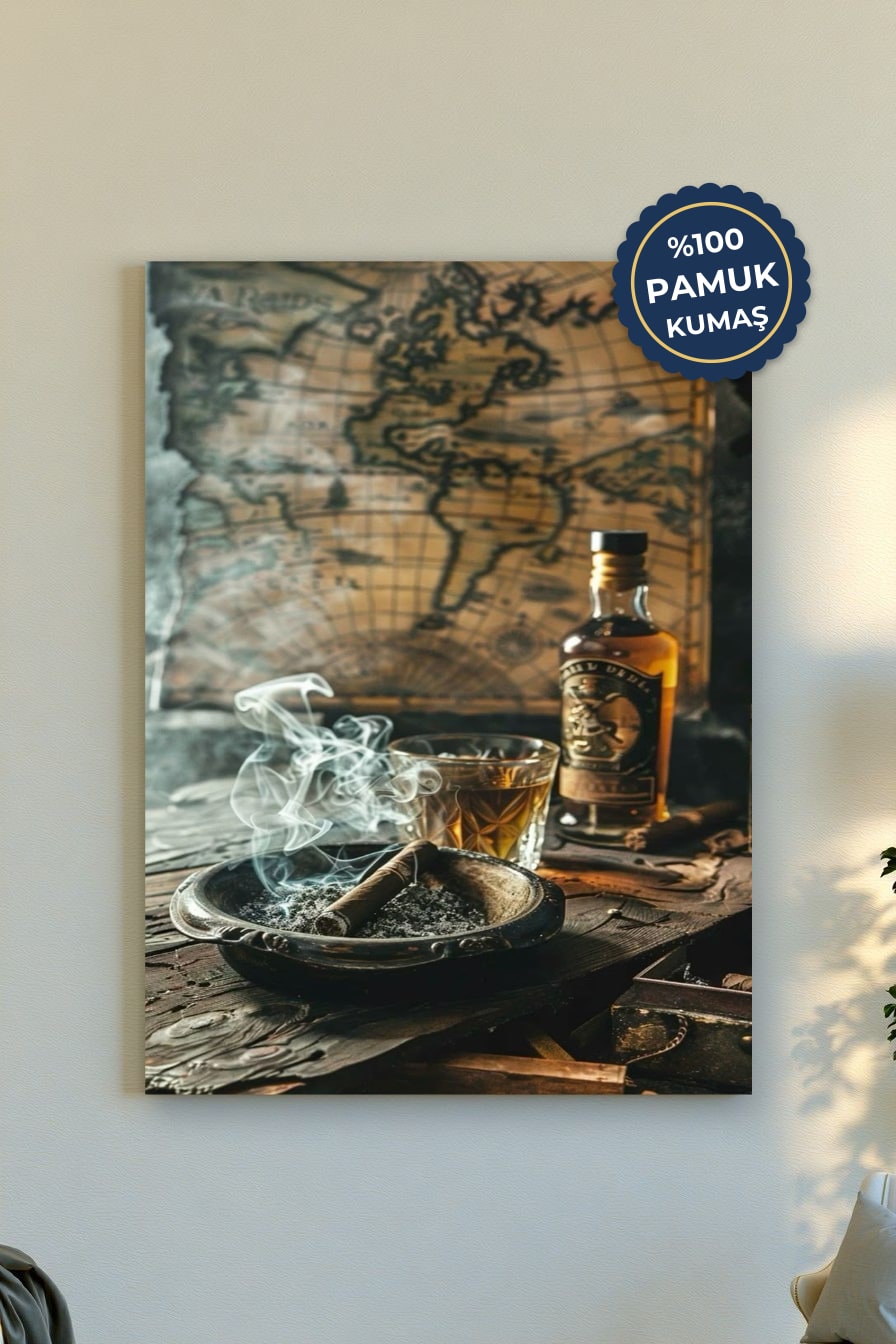 Büyüleyici Şarap ve Tütün Kanvas Tablo - Vintage