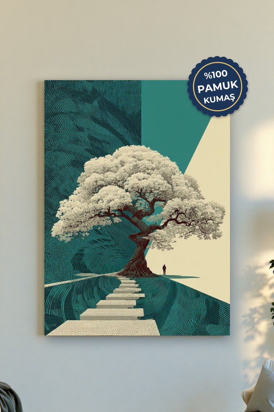 Modern Ağaç Kanvas Tablo - Mavi Vurgu