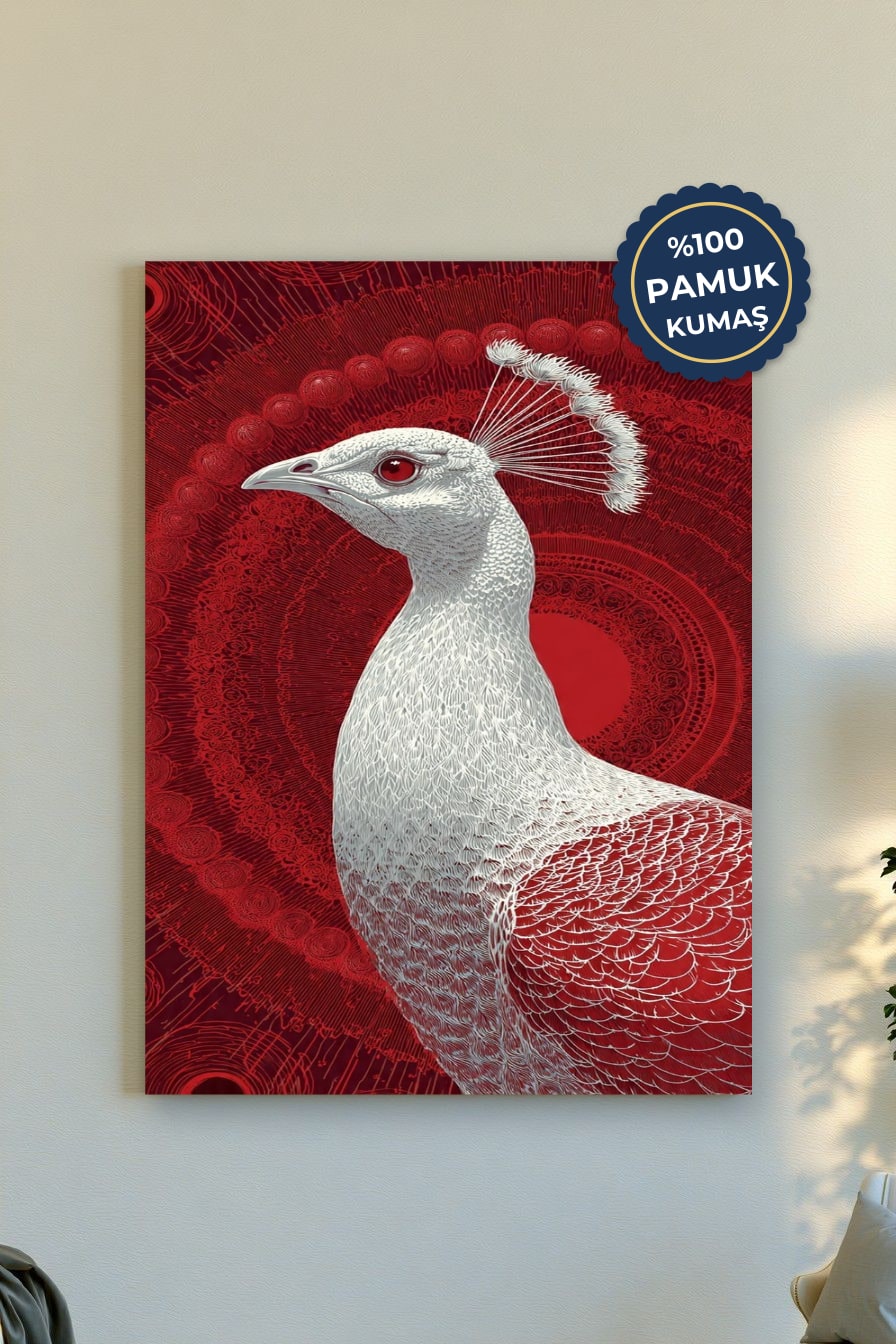 Tavus Kuşu Kanvas Tablo - Kırmızı Vurgulu Modern Sanat