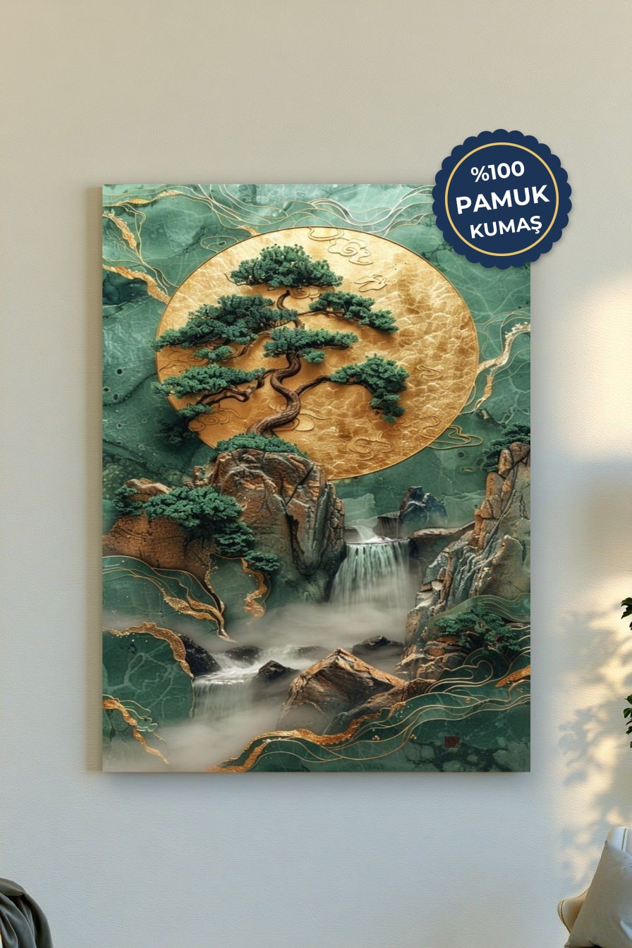 Dağ ve Ağaç Manzarası Kanvas Tablo - Yeşil Mistik