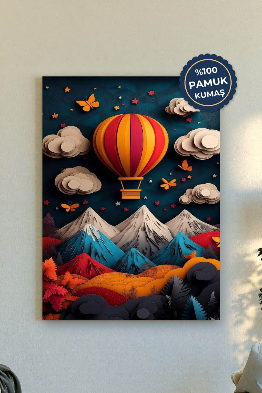 Balonlu Dağ Manzarası Kanvas Tablo - Renkli ve Modern