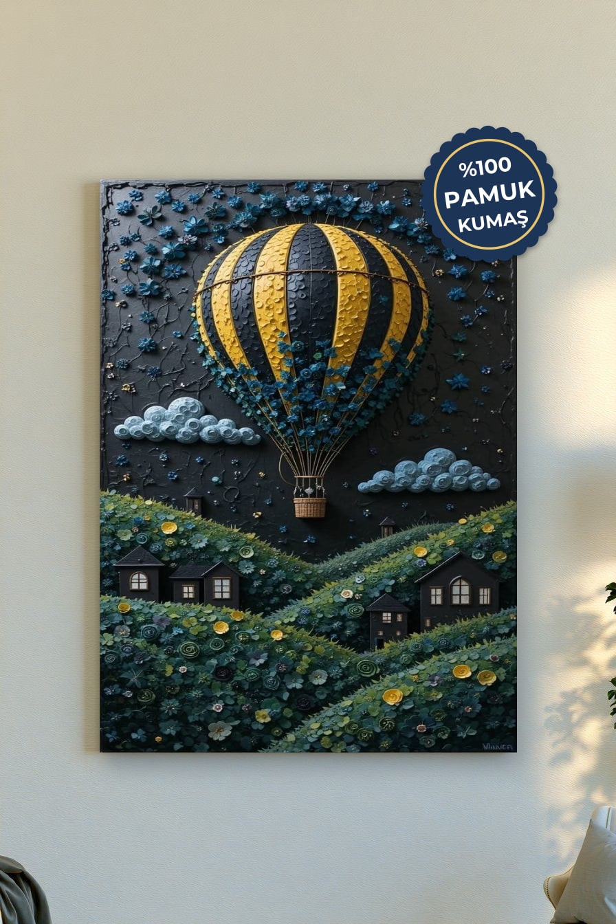 Sıcak Hava Balonu Kanvas Tablo - Modern Sarı-Mavi Vurgusu