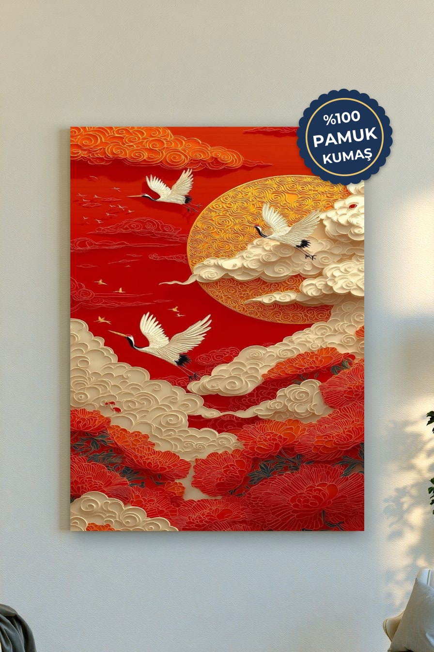 Uzak Doğu Manzarası Kanvas Tablo - Kırmızı Vurgusu