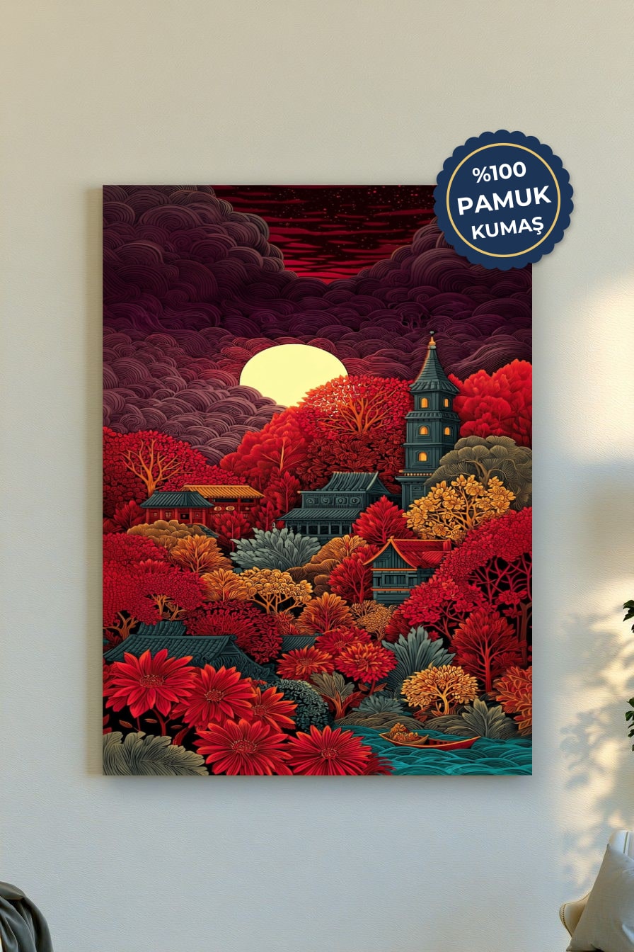 Kırmızı Doğa Kanvas Tablo - Canlı Renkler