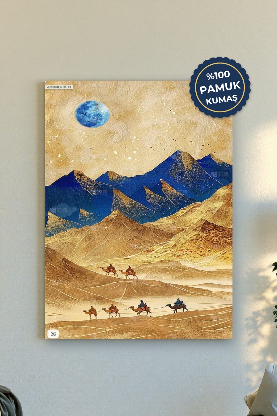 Çöl Manzarası Kanvas Tablo - Altın ve Mavi Vurgusu