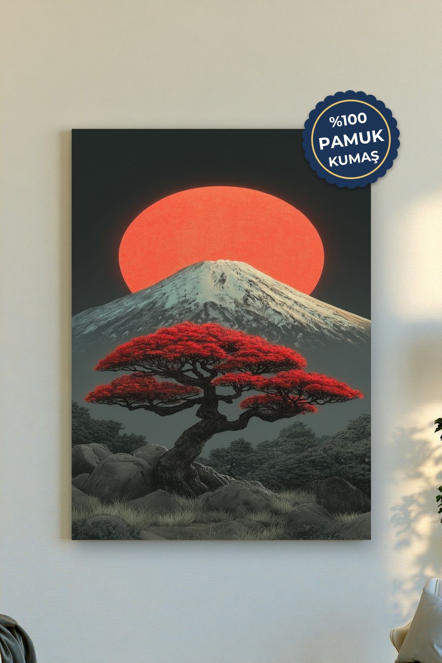Kırmızı Güneşli Dağ Kanvas Tablo - Modern ve Doğa Temalı
