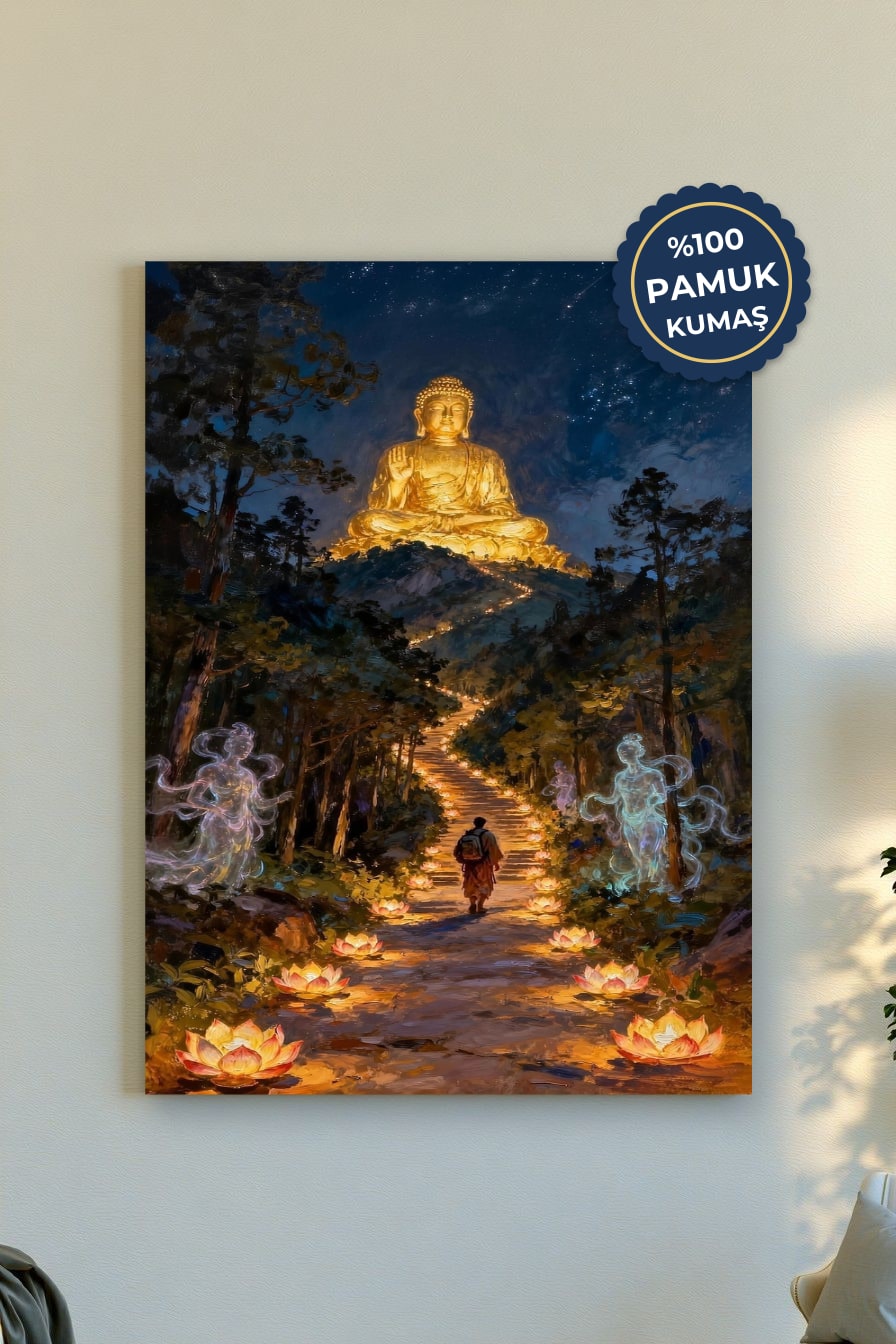 Buda Heykeli Kanvas Tablo - Altın ve Gece Teması