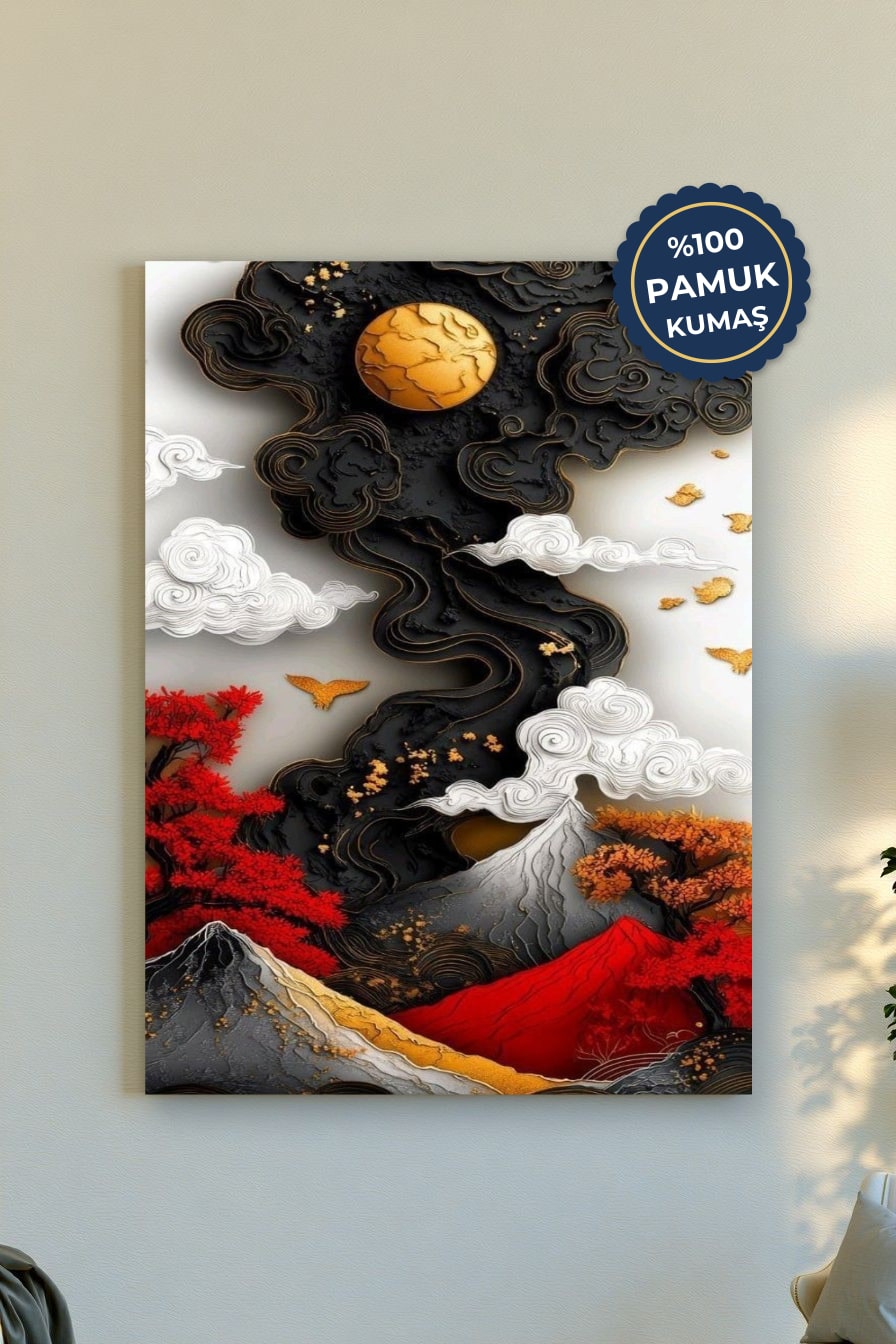 Doğa Kanvas Tablo - Kırmızı ve Altın Vurgulu