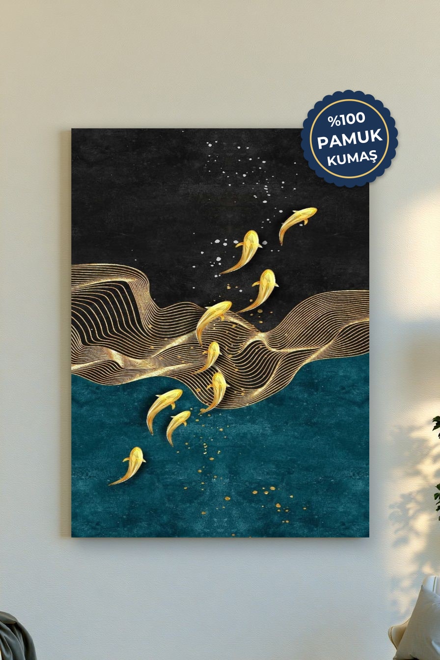 Balıklar Kanvas Tablo - Modern Altın Vurgusu