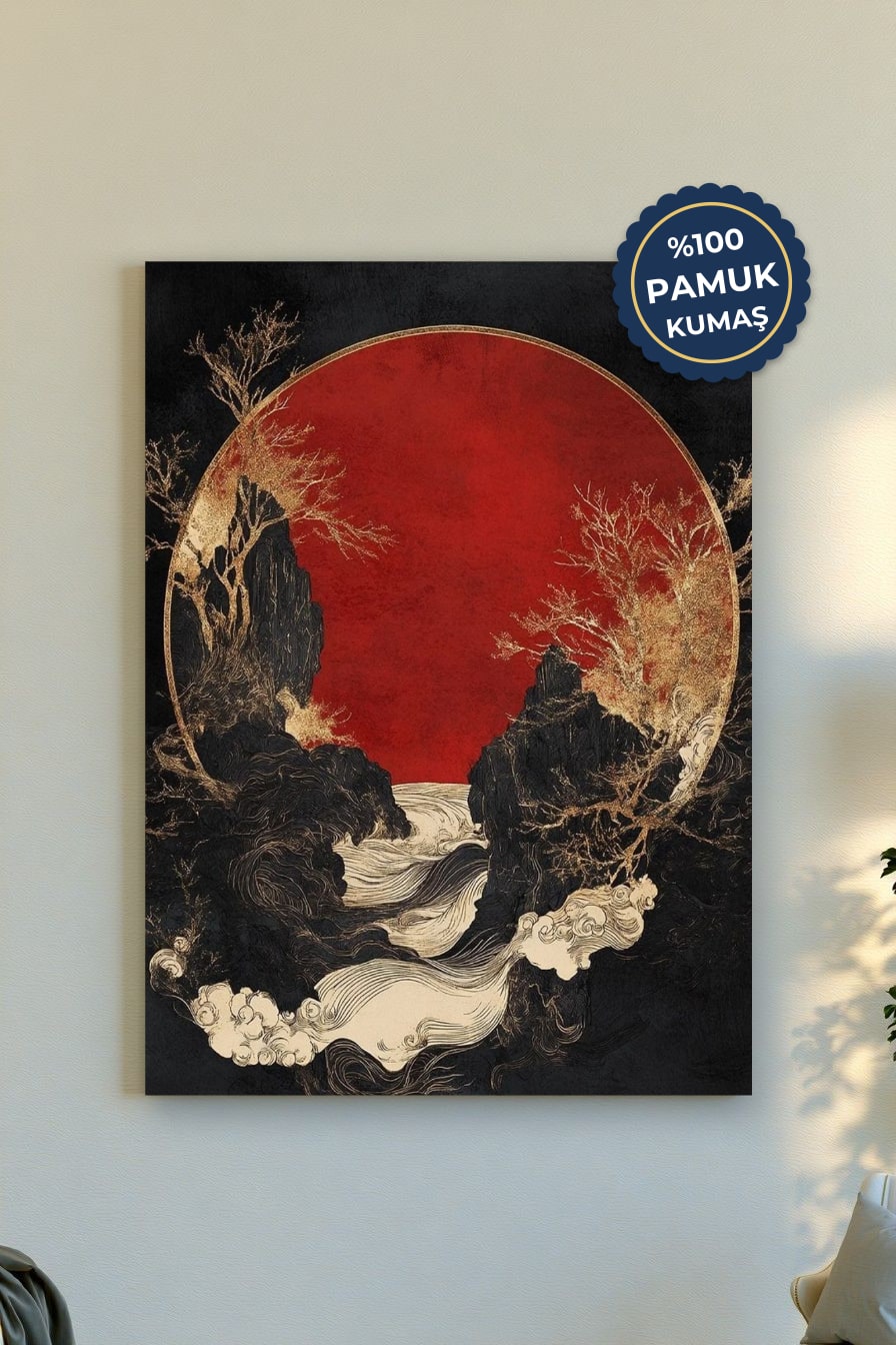 Kırmızı Güneşli Doğa Kanvas Tablo - Çağdaş Stil