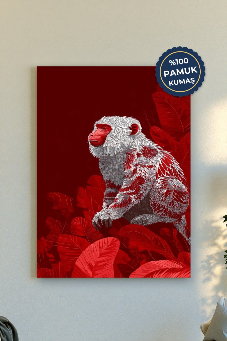 Maymun Kanvas Tablo - Kırmızı ve Modern