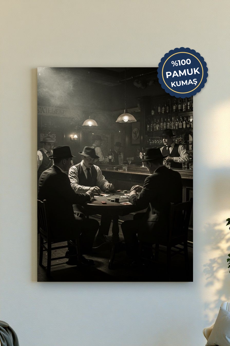 Kumar Sofrası Kanvas Tablo - Siyah Beyaz