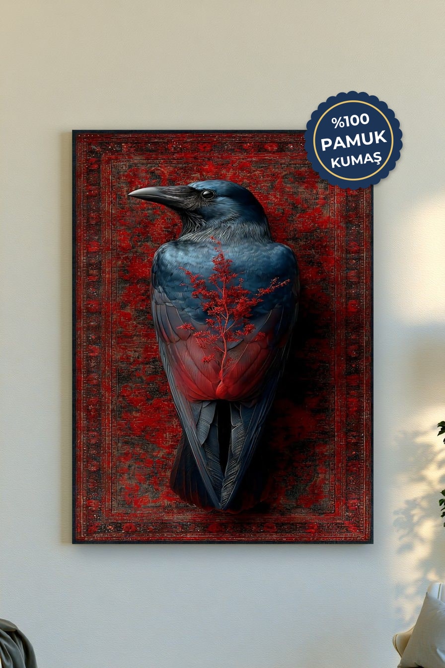 Karga Kanvas Tablo - Kırmızı ve Mavi Vurgusu