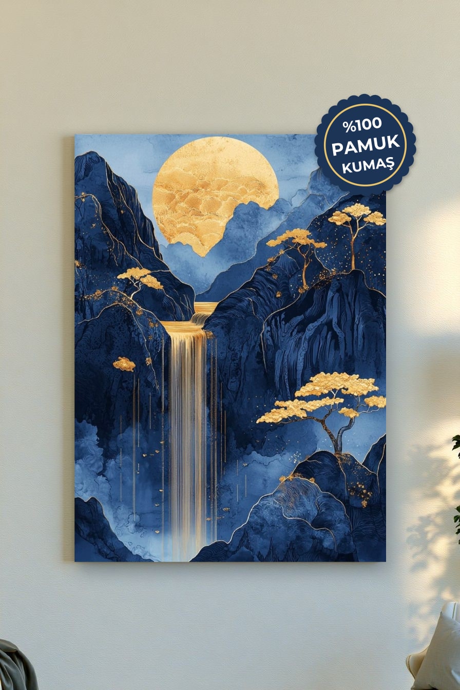 Doğa Manzarası Kanvas Tablo - Mavi ve Altın Vurgu