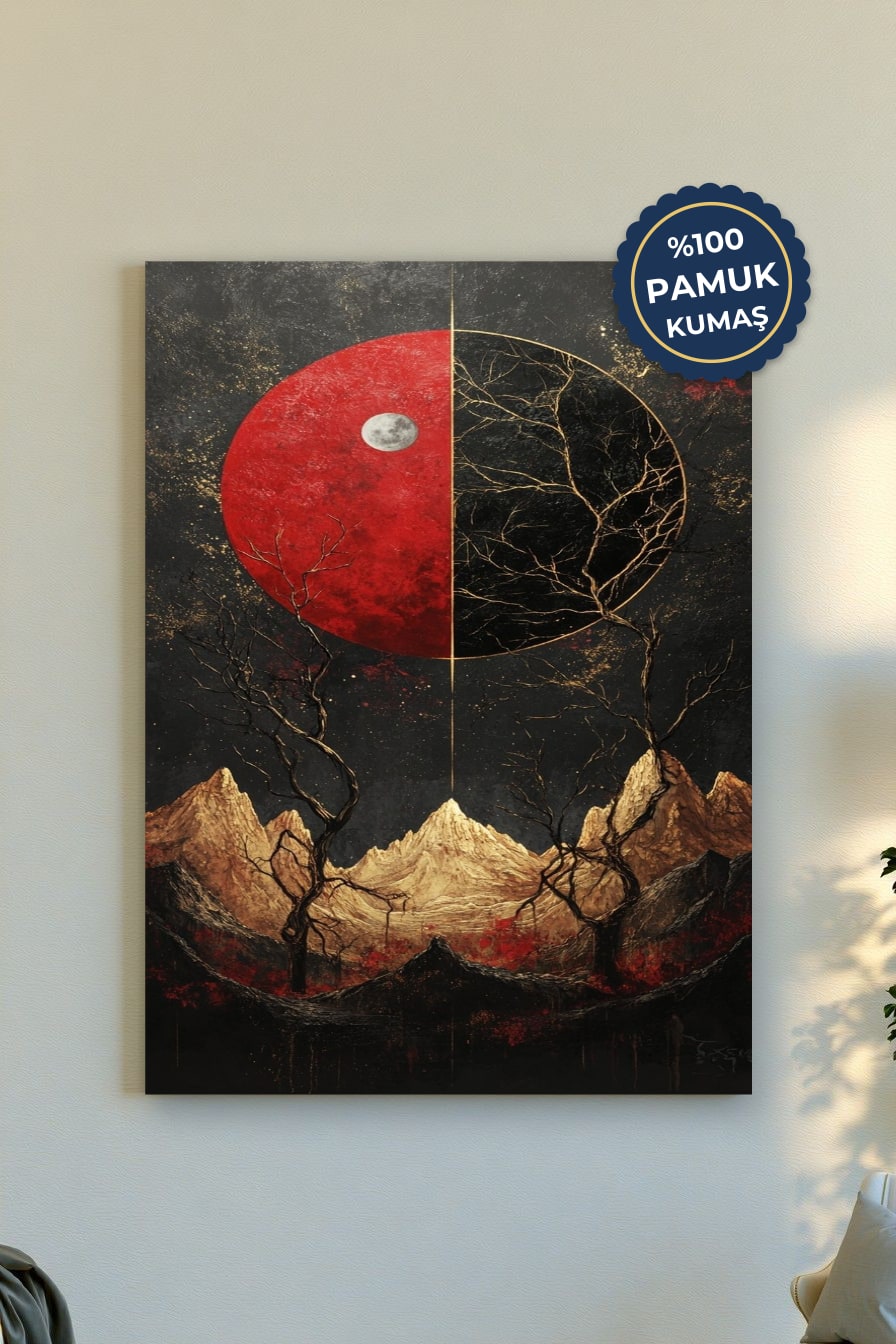 Kırmızı Ay Manzarası Kanvas Tablo - Soyut Vurgusu