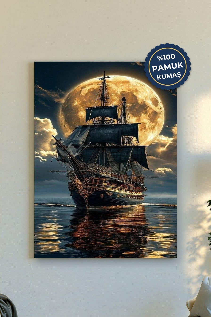 Ay Manzaralı Gemi Kanvas Tablo - Gece Renkleri