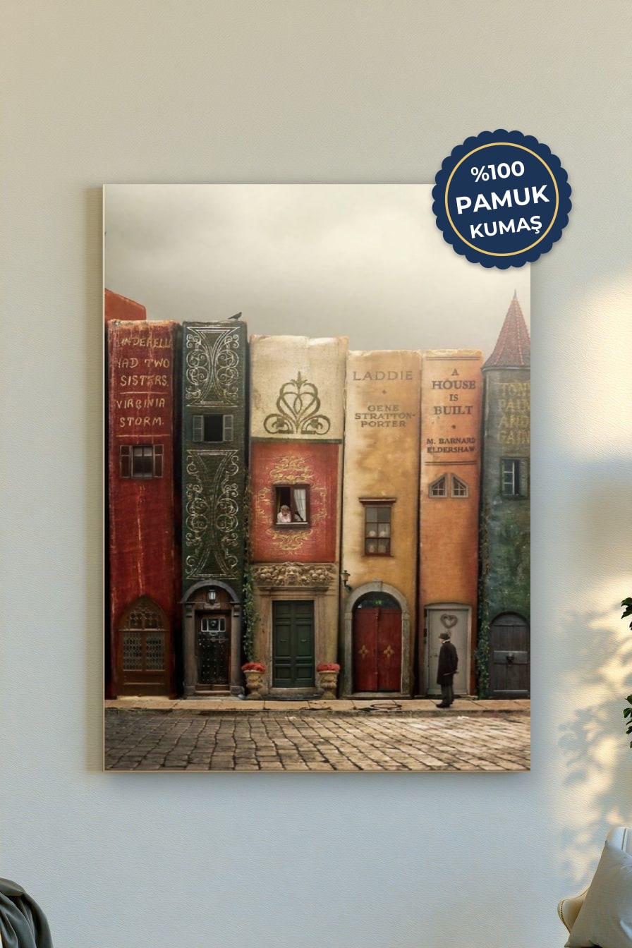 Kitaplık Evler Kanvas Tablo - Sıcak Tonlar ile Retro Estetik