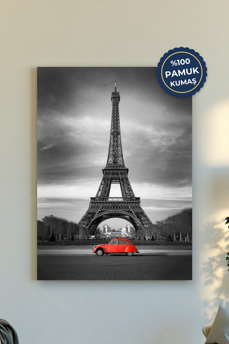 Eiffel Kulesi Kanvas Tablo - Siyah Beyaz ve Kırmızı Vurgusu