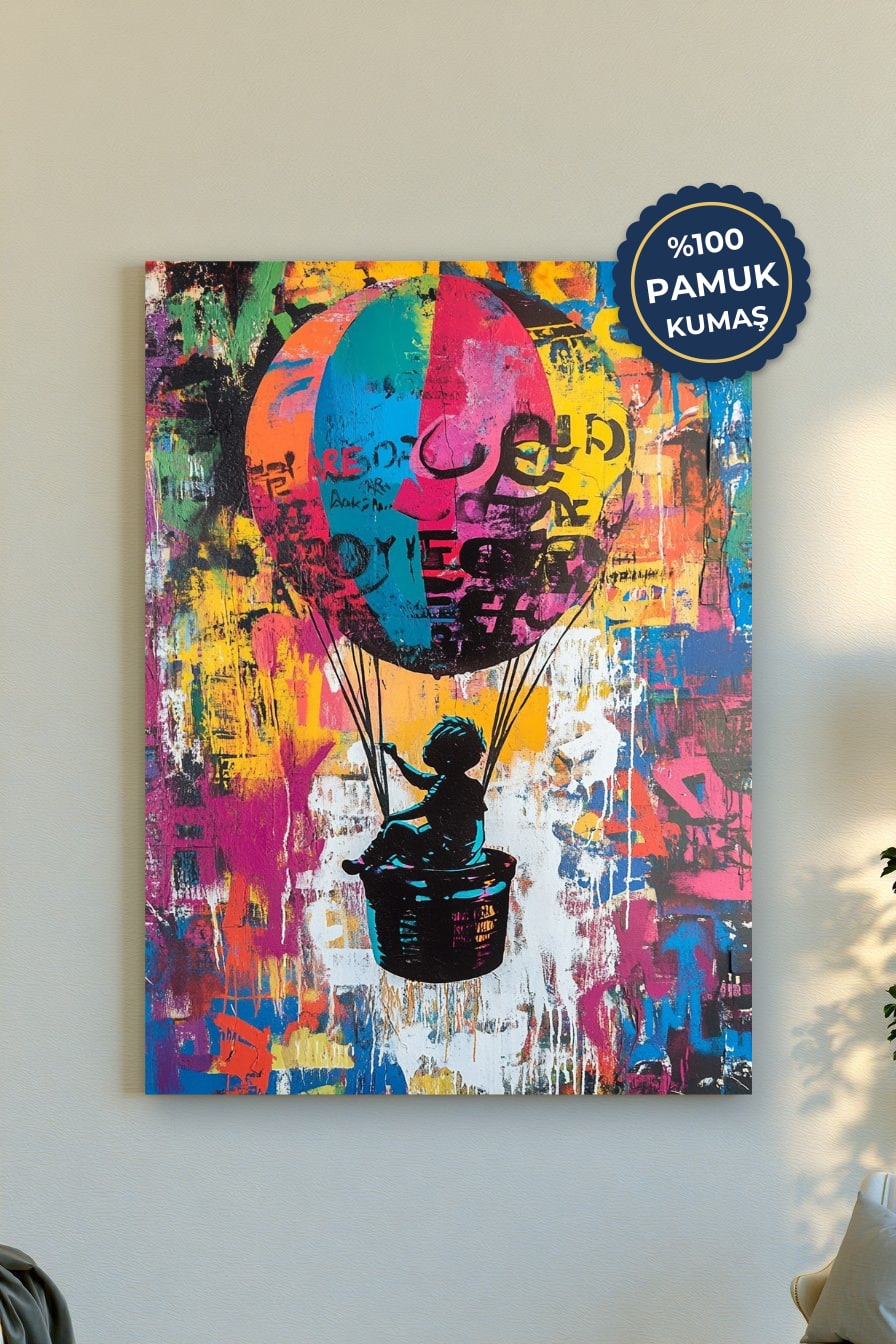 Balonlu Çocuk Kanvas Tablo - Renkli Soyut Sanat