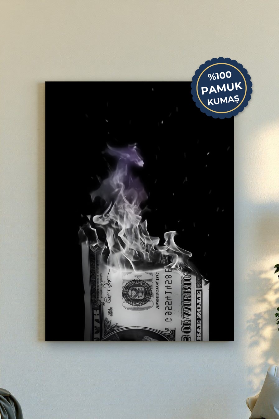 Yanan Dolar Kanvas Tablo - Soyut Siyah Beyaz
