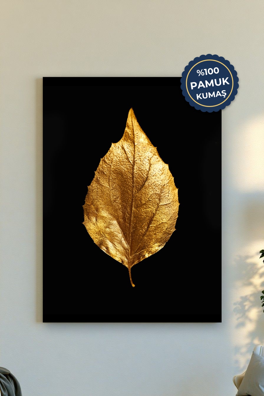 Altın Yaprak Kanvas Tablo - Minimalist