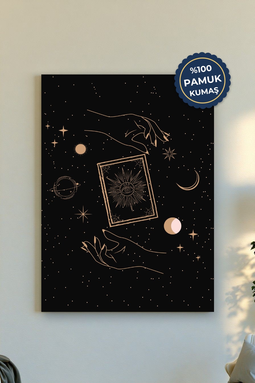 Tarot Kartı ve Gizem Kanvas Tablo - Siyah ve Altın Vurgu