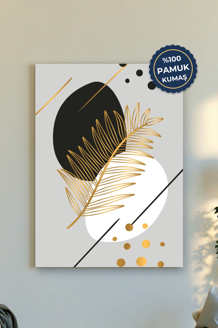 Minimalist Soyut Kanvas Tablo - Siyah ve Altın Vurgusu