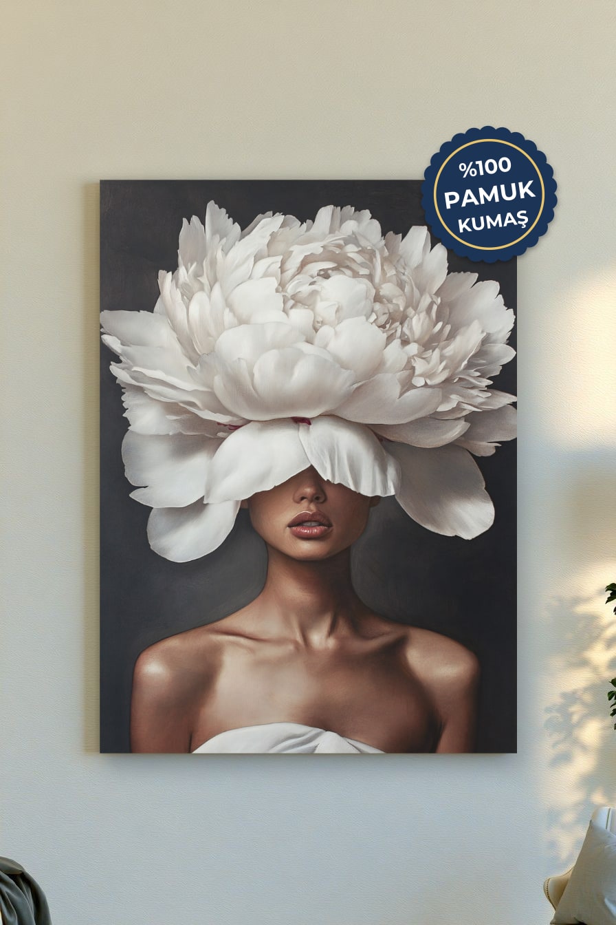 Beyaz Çiçek Kanvas Tablo - Minimalist