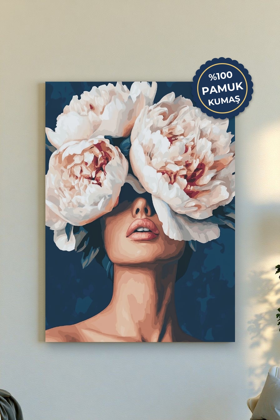 Çiçekli Portre Kanvas Tablo - Modern Renk Vurgusu