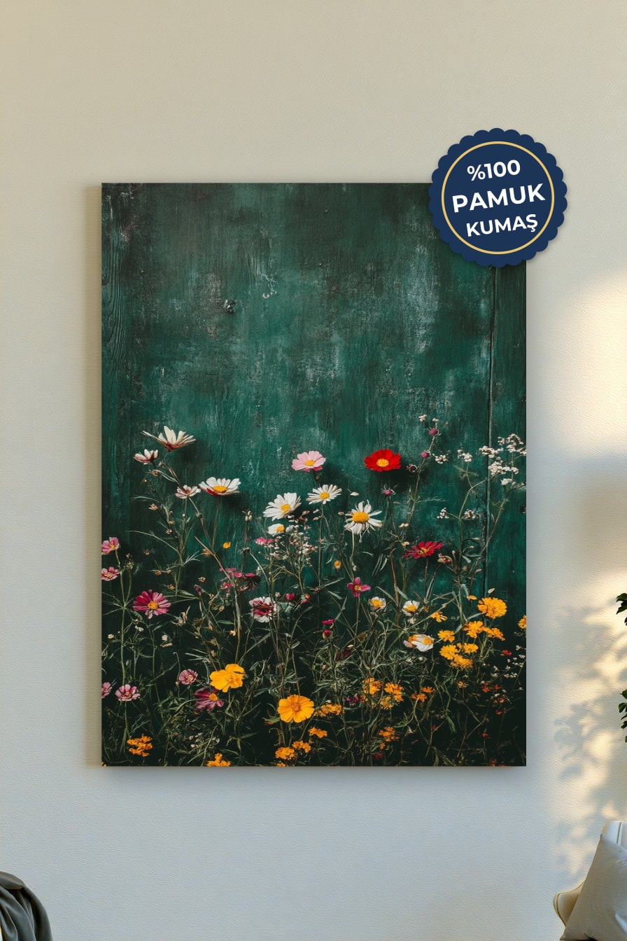 Çiçekli Doğa Kanvas Tablo - Renkli