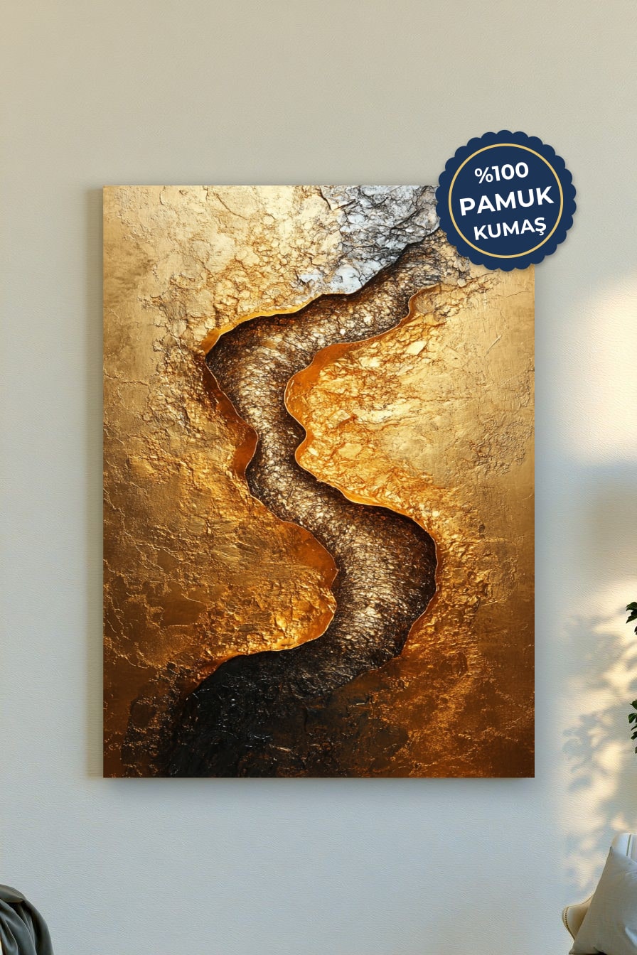Altın Nehir Kanvas Tablo - Modern ve Parlak Vurgusu