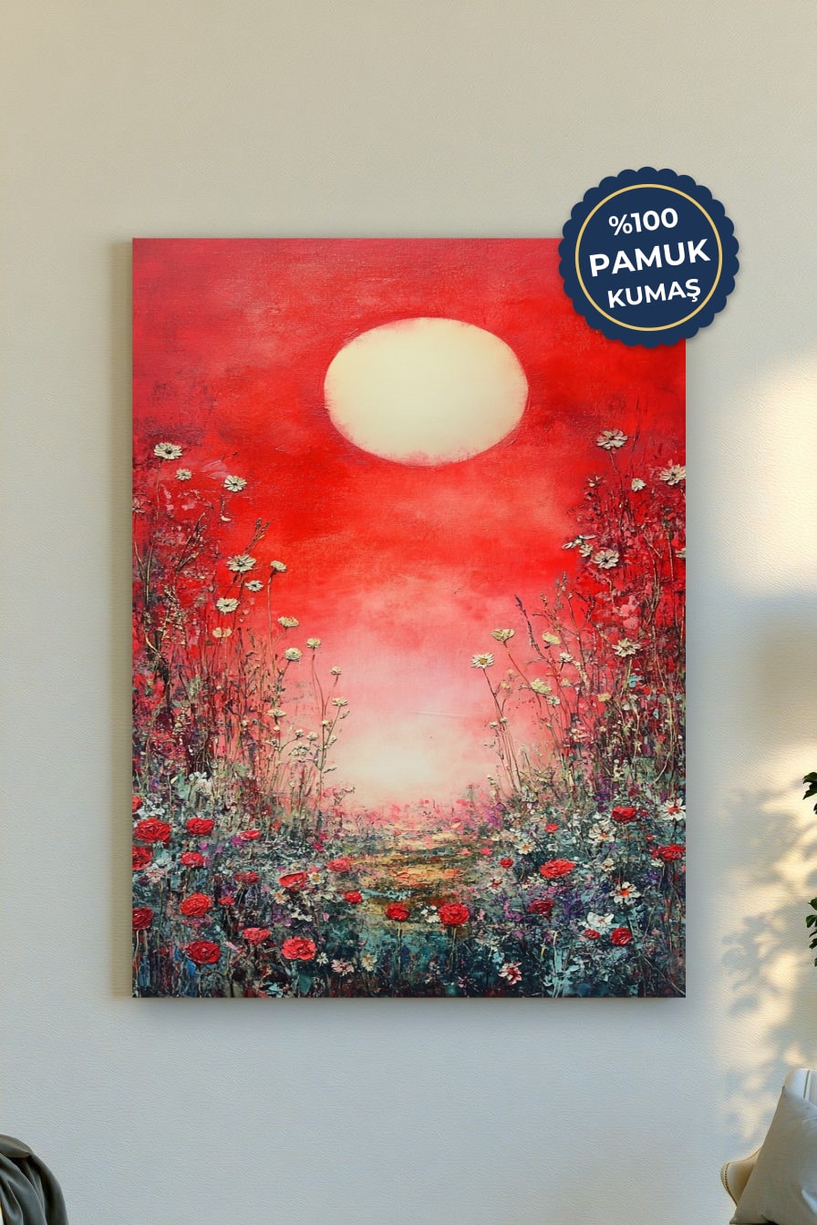 Güneşli Çiçekler Kanvas Tablo - Canlı Kırmızı