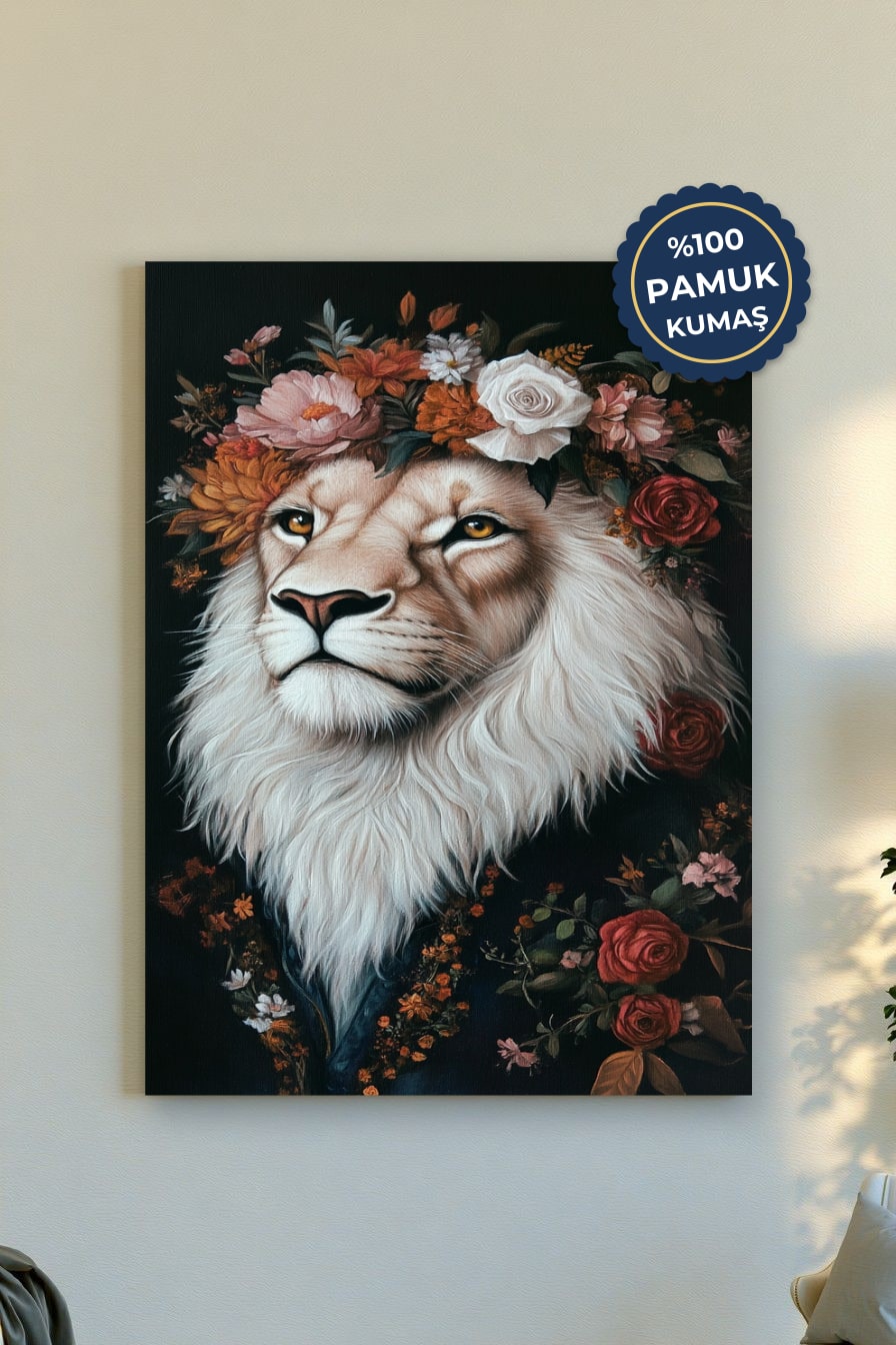 Aslan Kanvas Tablo - Doğal Renkler ve Çiçekler
