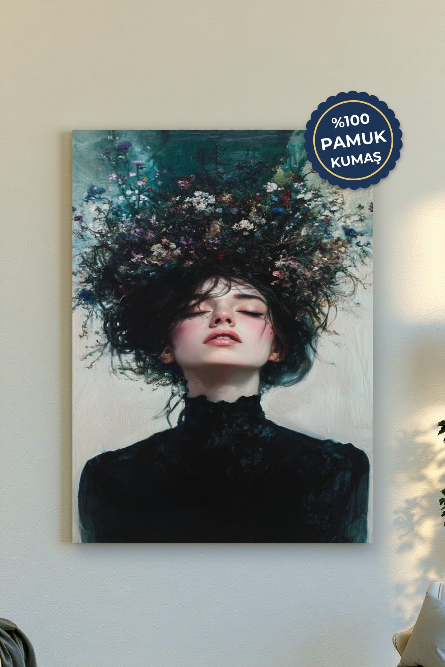 Çiçekli Kadın Kanvas Tablo - Soyut