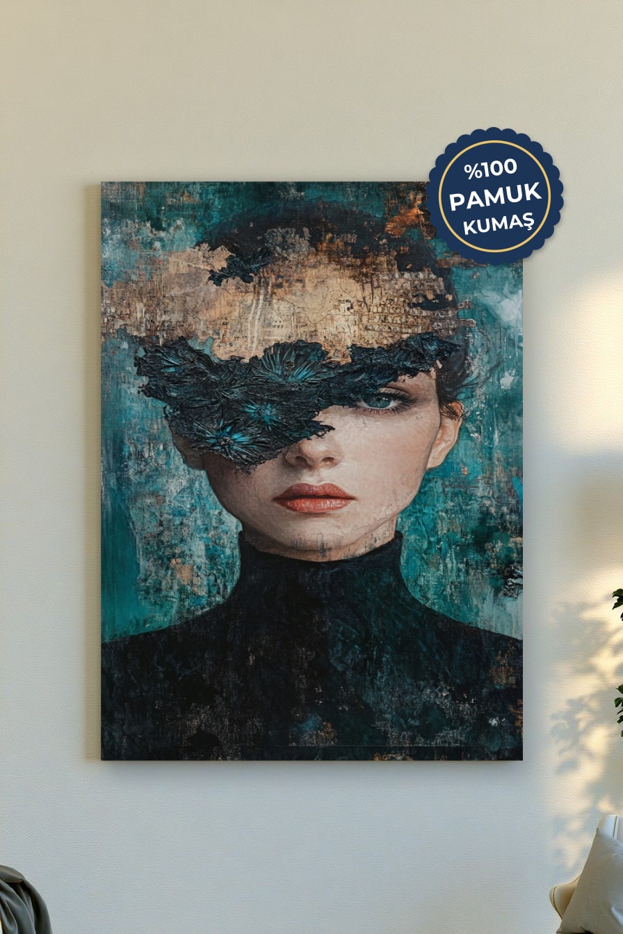 Soyut Yüz Kanvas Tablo - Mavi Vurgulu Sanat Eseri