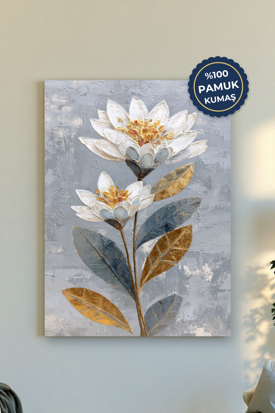 Beyaz Çiçekler Kanvas Tablo - Modern ve Şık