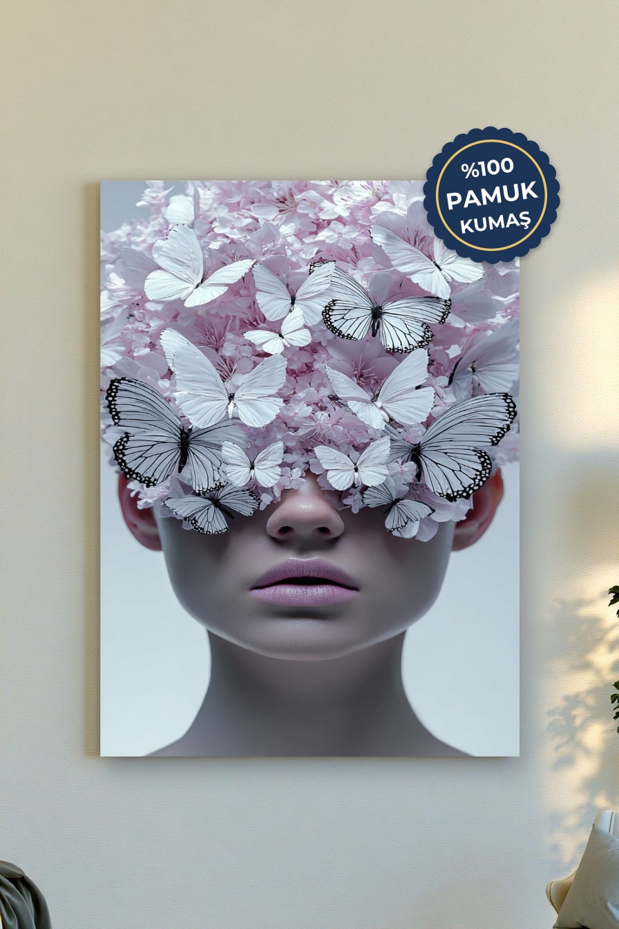 Kelebekler ve Çiçekler Kanvas Tablo - Pastel Renkler