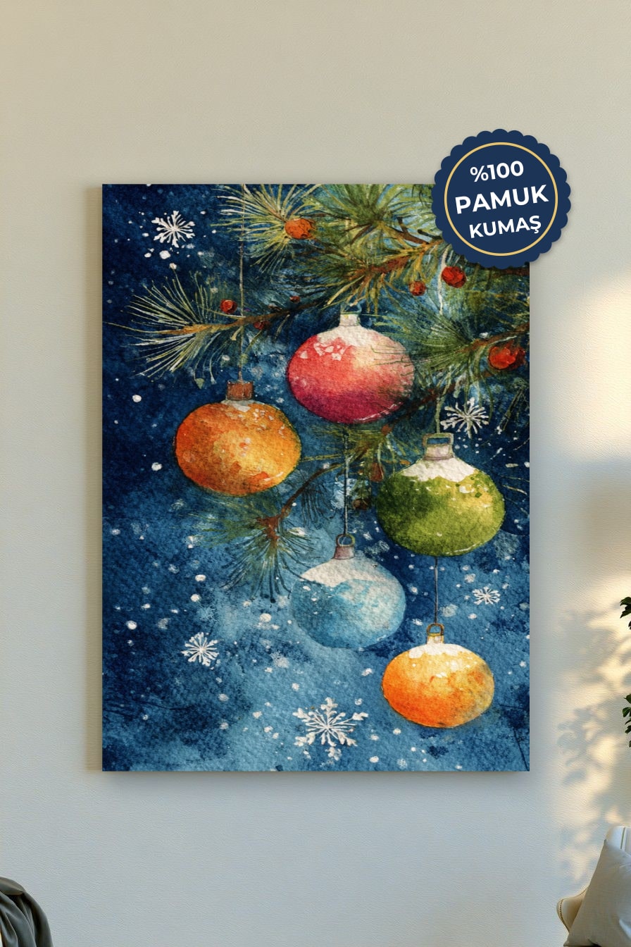 Noel Ağaç Süsleri Kanvas Tablo - Renkli ve Neşeli