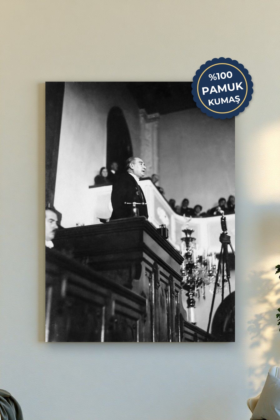 Tarihi Konuşma Kanvas Tablo - Siyah Beyaz Vurgusu