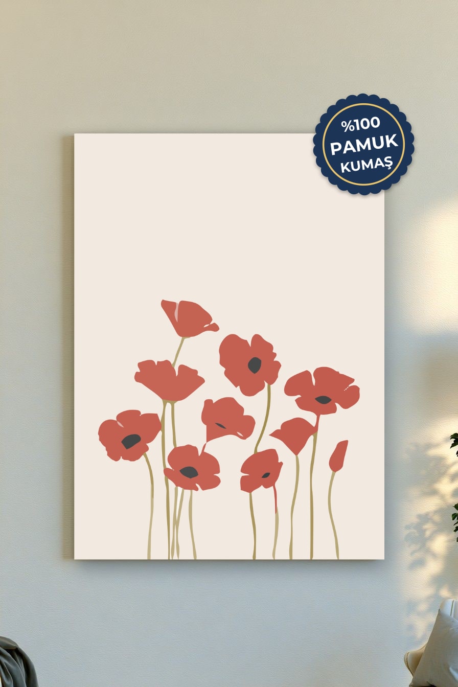 Çiçekli Kanvas Tablo - Minimalist Bej Vurgusu