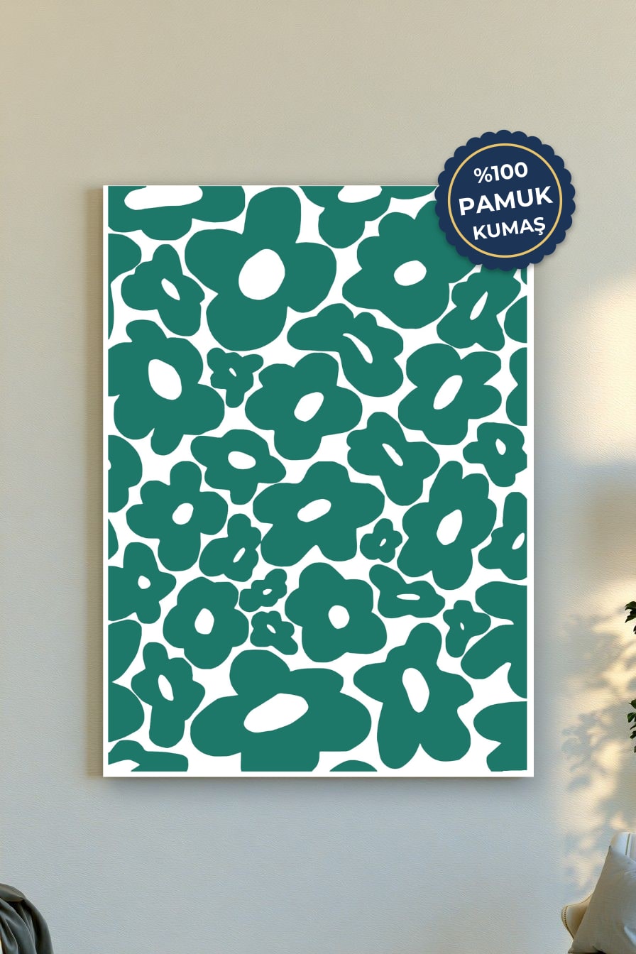 Çiçek Desenli Kanvas Tablo - Yeşil Abartılı Stil
