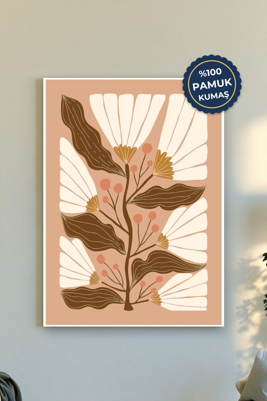 Bitki ve Çiçek Kanvas Tablo - Minimalist Bej Vurgusu